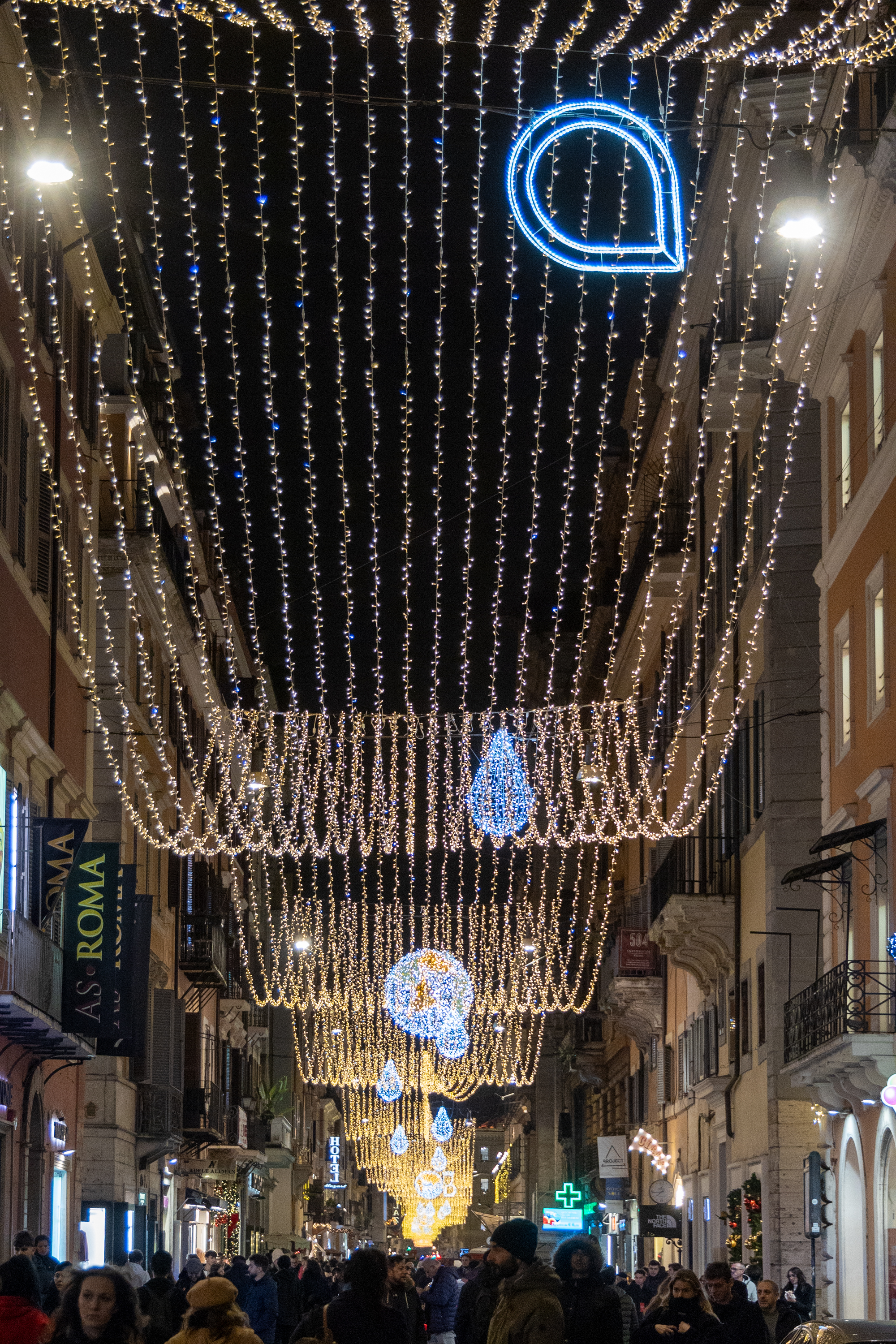 Acea's Christmas lights decorations - 1 Perspective view of the illuminations on Via del Corso